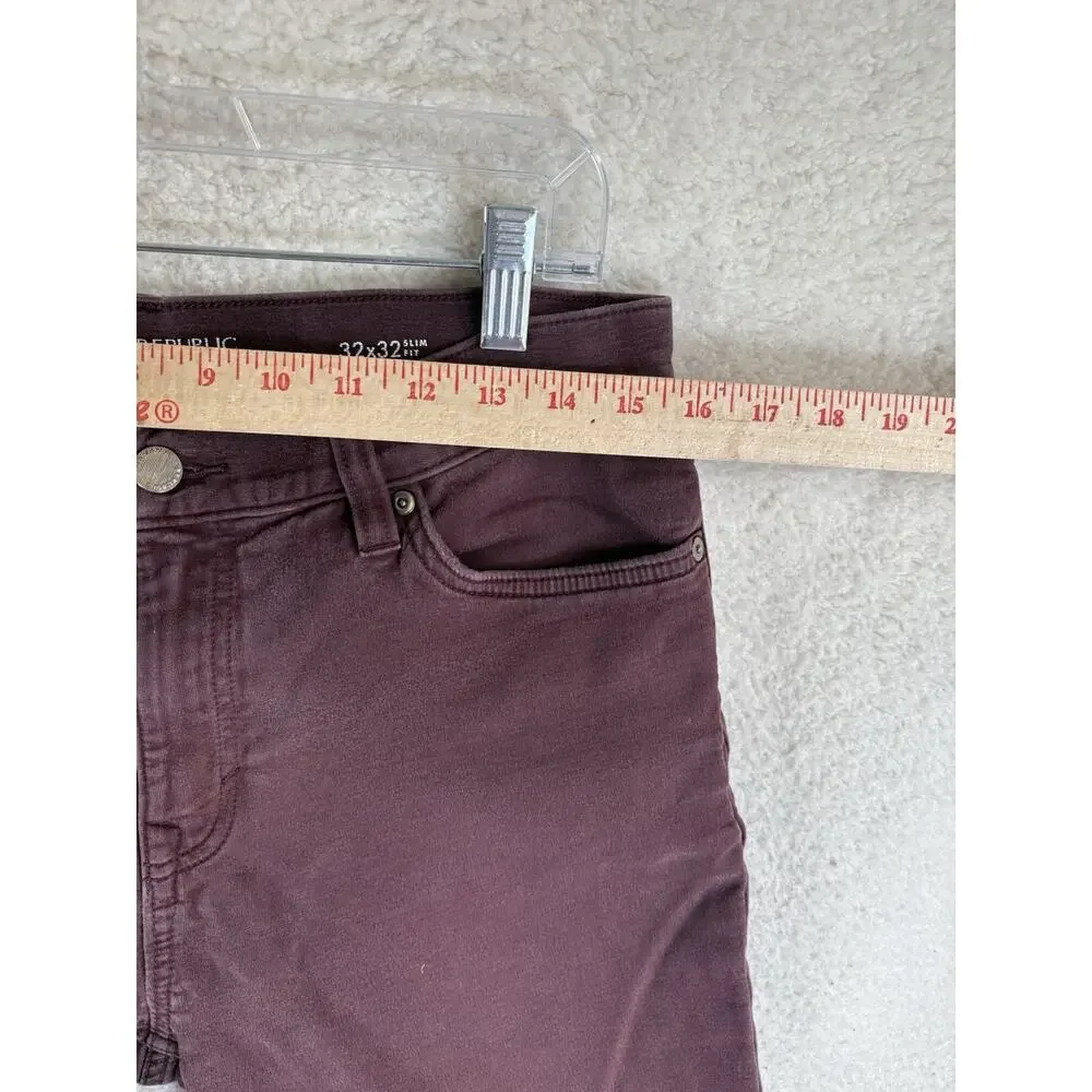 Banana Republic Travel Jean Mens 32x32 Slim Fit Burgundy Maroon Dark Red Pants